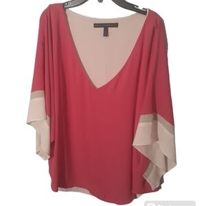 White House Black Market Pink and Cream V-Neck Blouse
